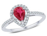 7/8 Carat (ctw) Lab Created Ruby Teardrop Ring in 10K White Gold with Diamonds 1/5 Carat (ctw)
